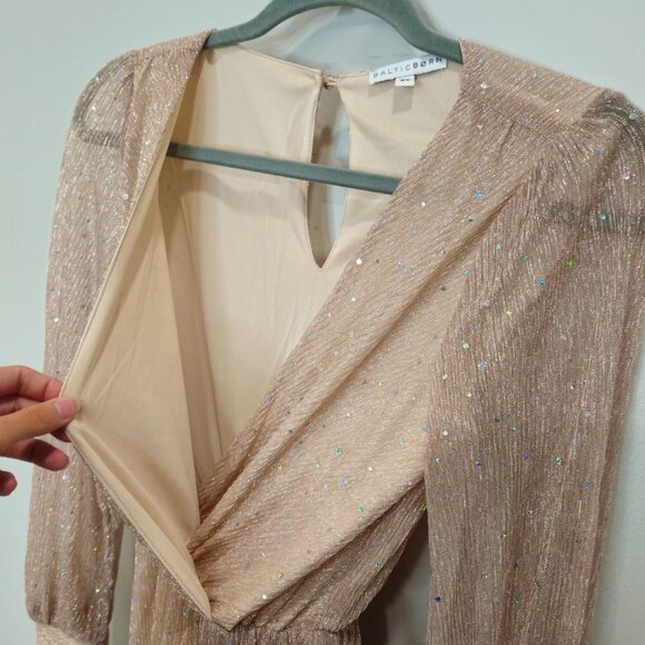 Baltic Born Pink Champagne Sheer Metallic Glitter Sparkle Maxi Gown Dress XS - Picture 5 of 11